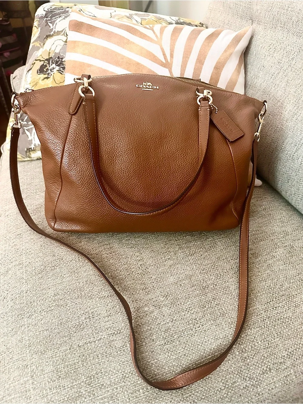 Coach Large Kelsey Satchel in Saddle Brown Pebbled Leather Optional Crossbody
